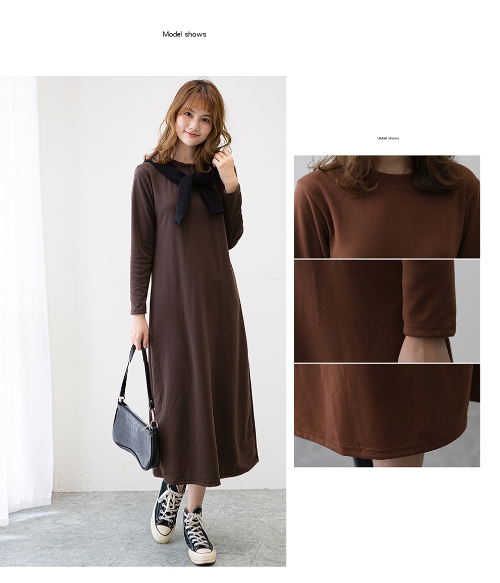 ロングワンピース 秋冬新作 裏起毛マキシワンピース 丸首 楽ちん