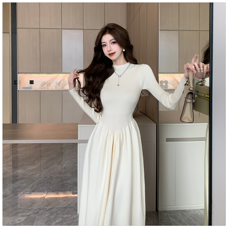 ロングワンピース ニット 上品シルエット リブニットロングワンピース