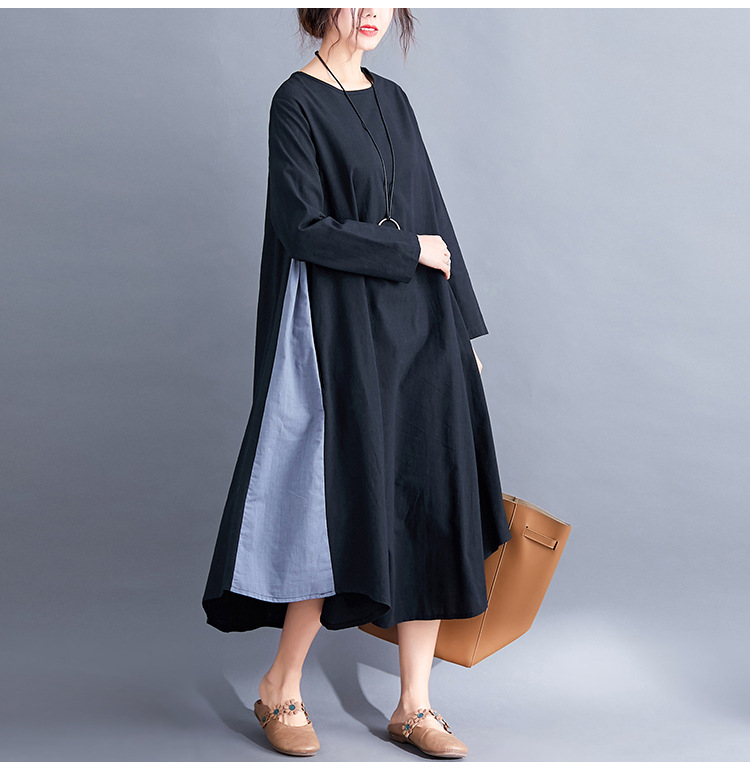 ロングワンピース 秋新作フレアワンピース ラウンドネック体型カバーゆるシルエット