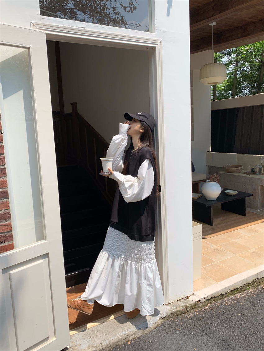 韓国風キャミロングワンピース重ね着風秋冬新作