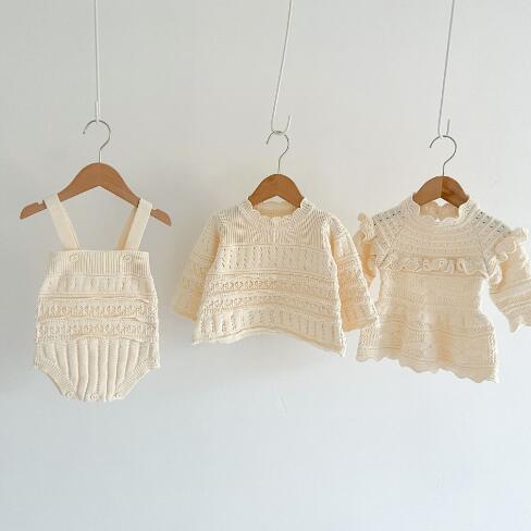 ロングワンピース ベビー服 編み込み柄 ロンパース ワンピース セット