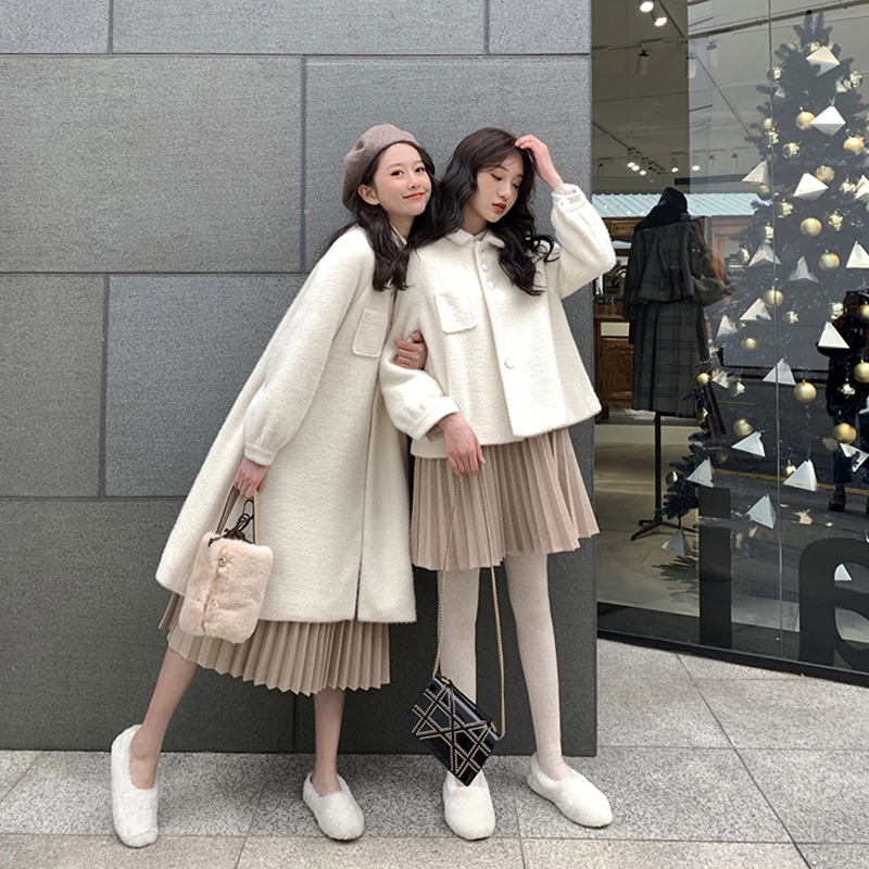 ロングワンピース タートルネック 重ね着風プリーツスカートタートルネック長袖ワンピース