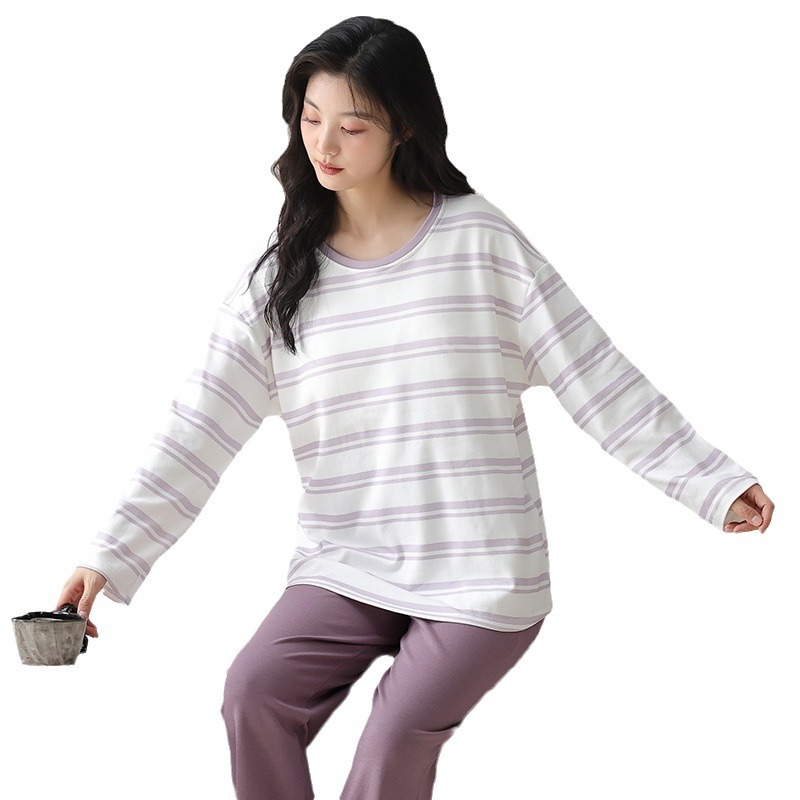 ルームウェア レディースボーダー柄 綿パジャマセット パッド付き 