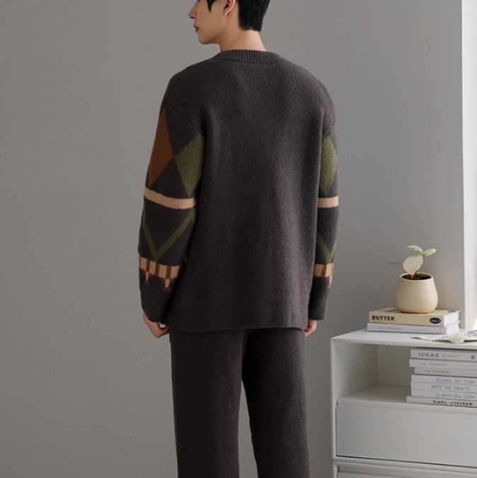 ルームウェア 幾何学模様ニットカーディガン　部屋着　セット