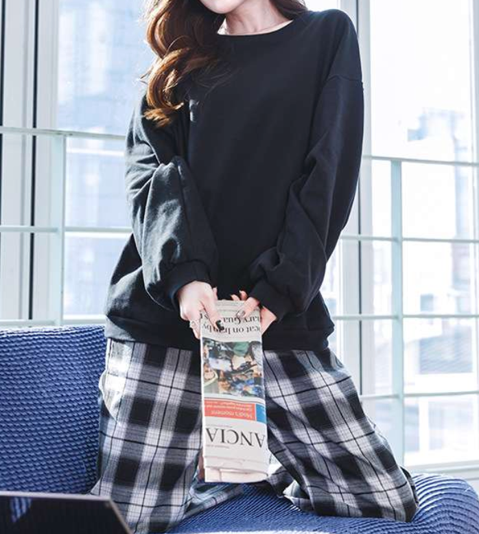 ゆったりスウェット&チェック柄パンツセット レディース ルームウェア
