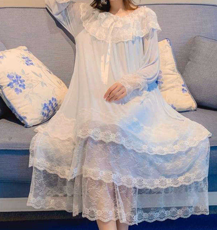 レース襟付きロマンティックナイトドレス レディース ルームウェア