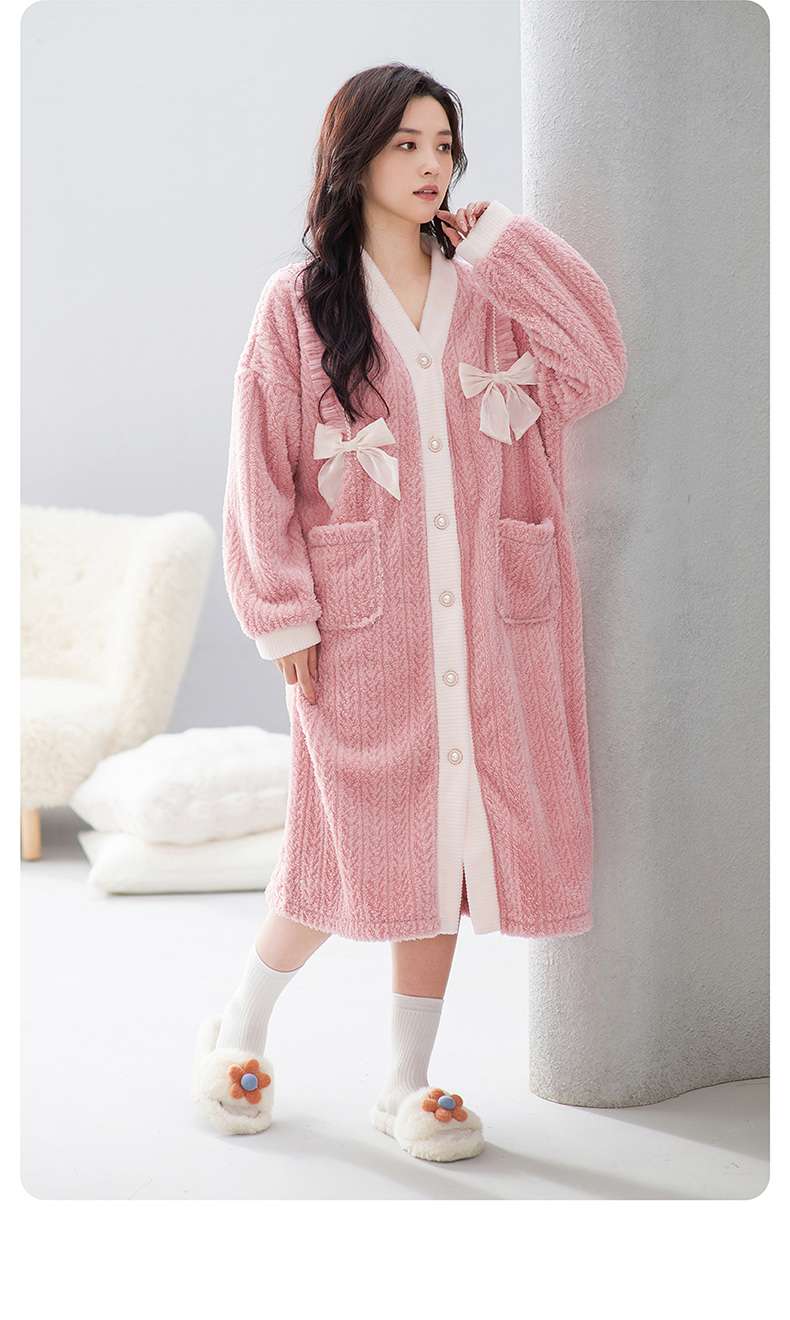 ふわもこリボン付きロングカーディガン レディース ルームウェア
