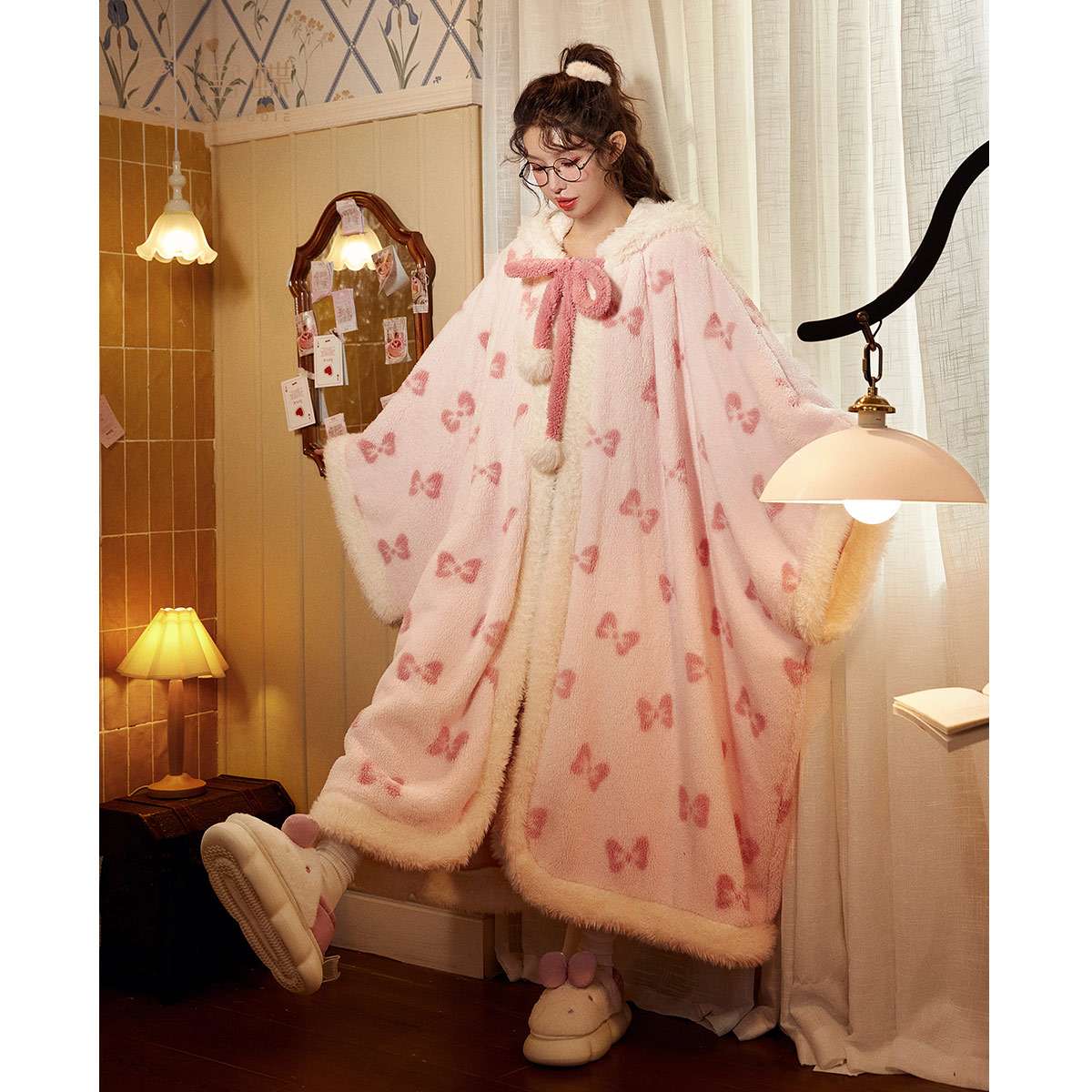 もこもこ蝶々柄のゆったり レディース ルームウェア