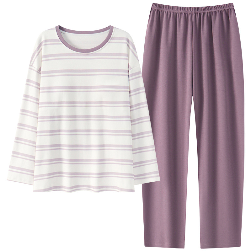 ルームウェア レディースボーダー柄 綿パジャマセット パッド付き 