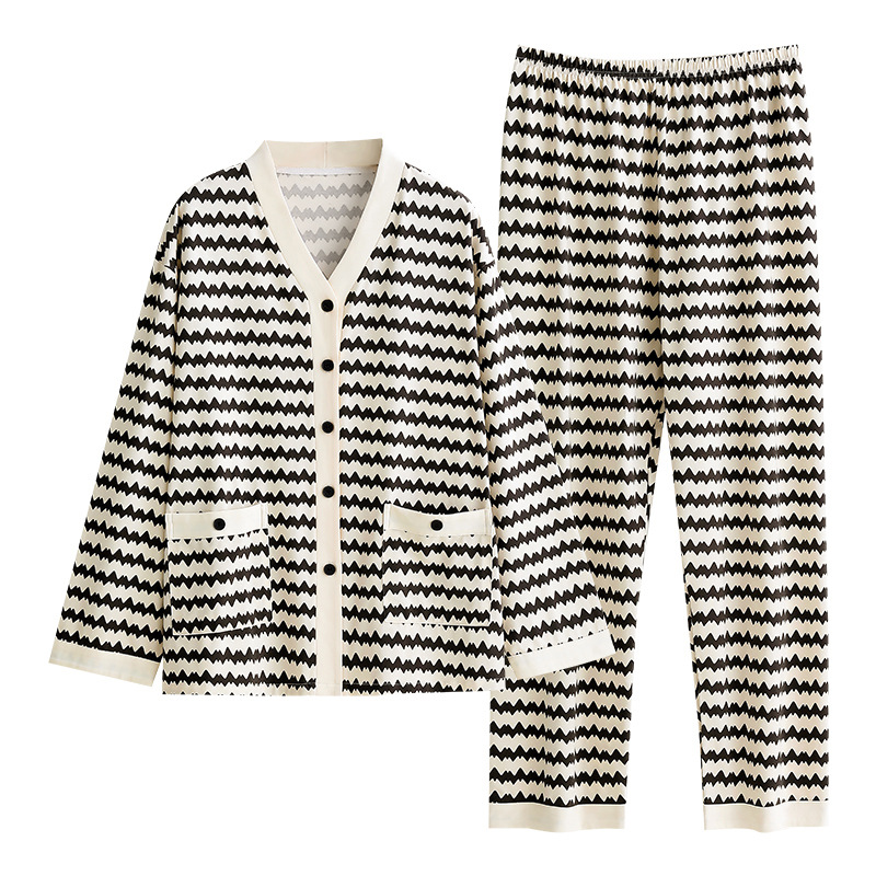 ルームウェア 幾何学模様の前開き長袖パジャマ上下セット　部屋着
