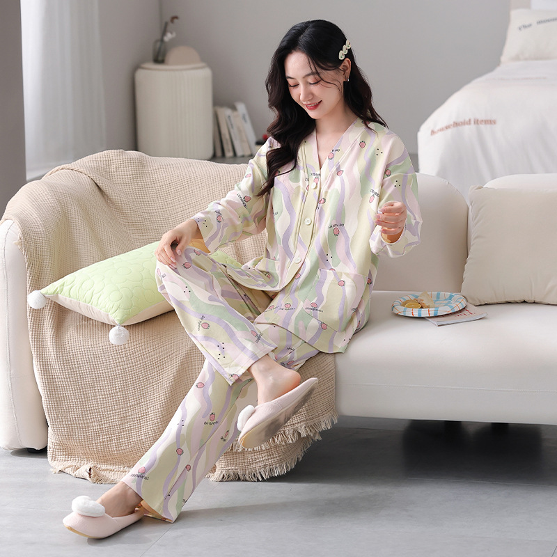 女性用綿パジャマ上下セット花柄肌に優しい快適ルームウェア