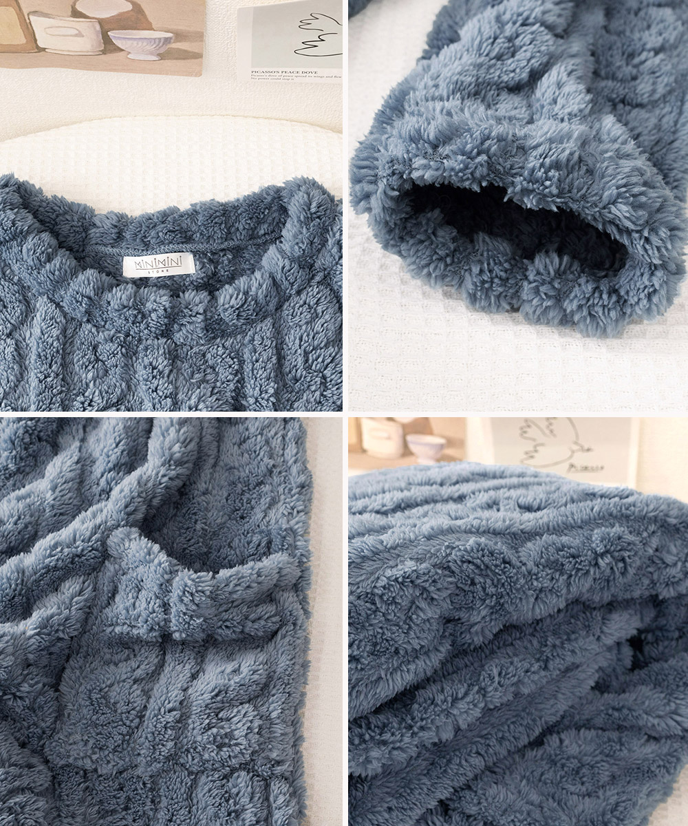 もこもこケーブル編みワンピース冬用ルームウェア