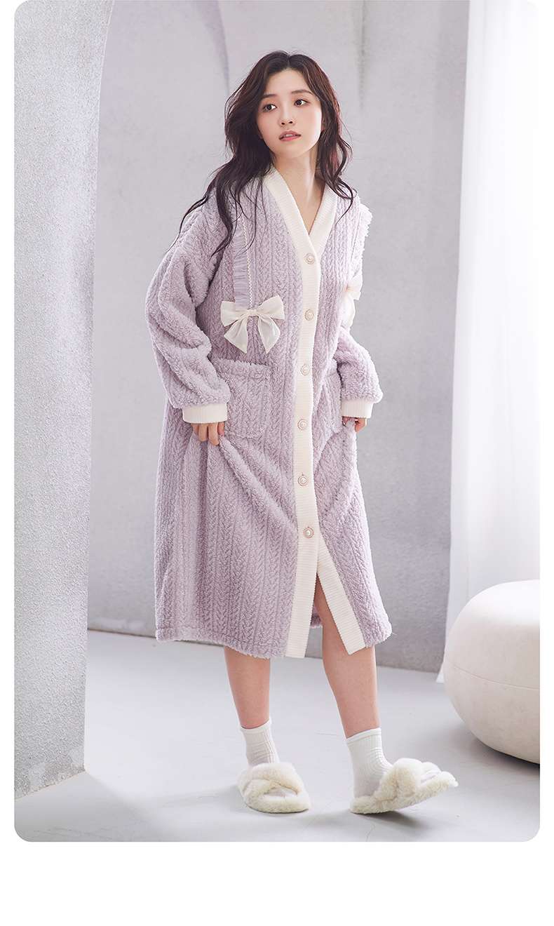 ふわもこリボン付きロングカーディガン レディース ルームウェア