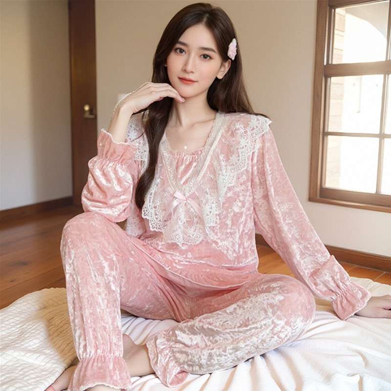 姫系レース付きベロア調パジャマ レディース ルームウェア