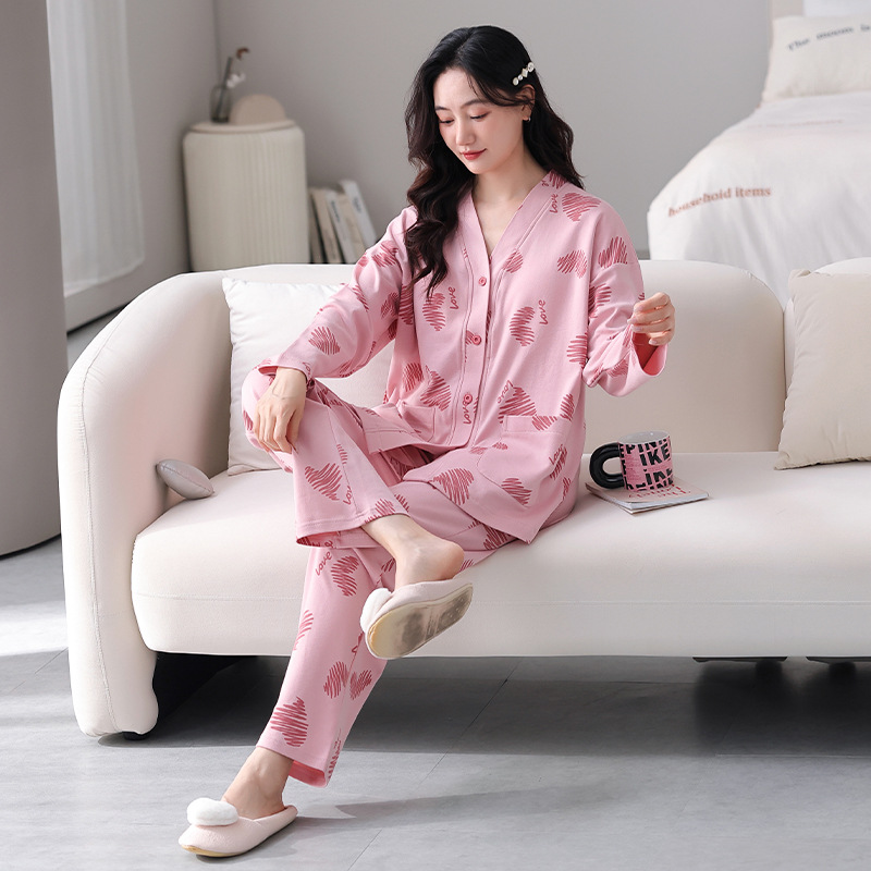 女性用綿パジャマ上下セット花柄肌に優しい快適ルームウェア