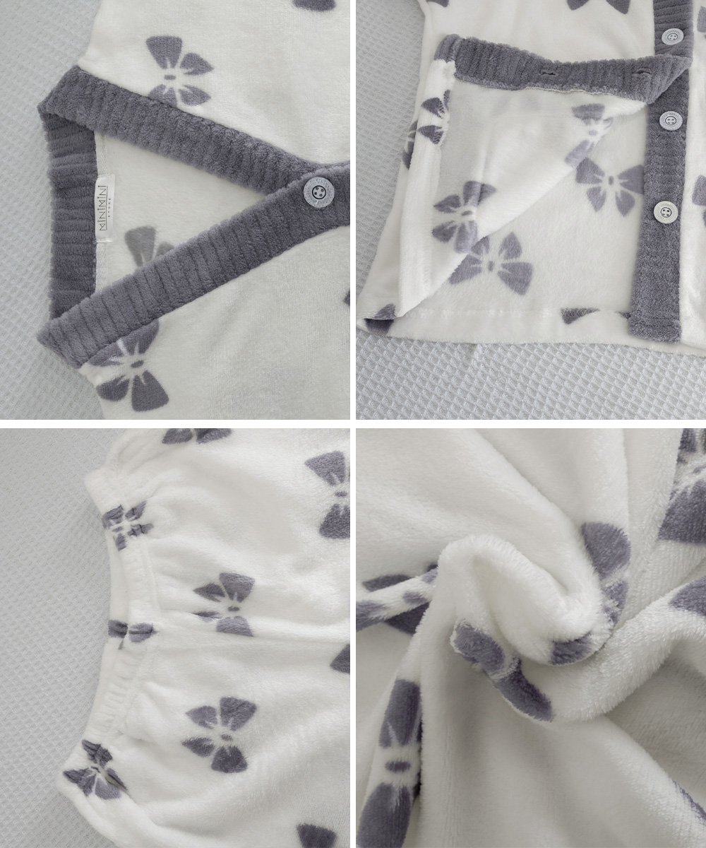 ルームウェア 可愛いリボン柄ニットパジャマ上下セット