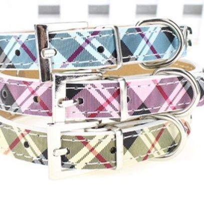 犬首輪 チェック柄ラインストーン骨モチーフ付き犬首輪