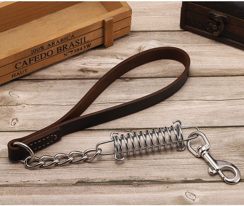 犬首輪 本革製スプリング付き短距離犬用リード