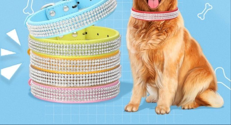 キラキラ輝く宝石付き本革仕上げ犬首輪