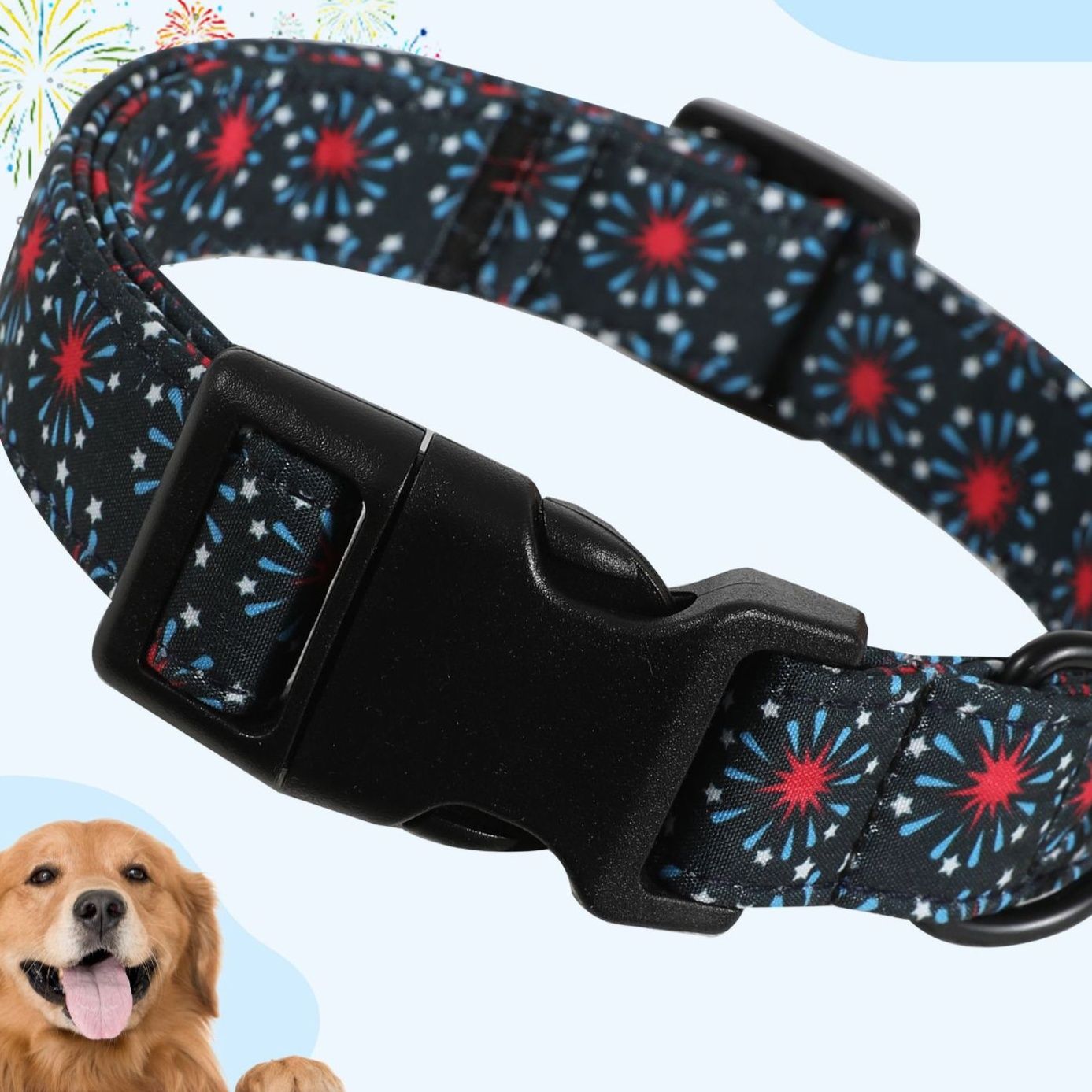 犬首輪 花火柄軽い犬用首輪調節可能バックル付き