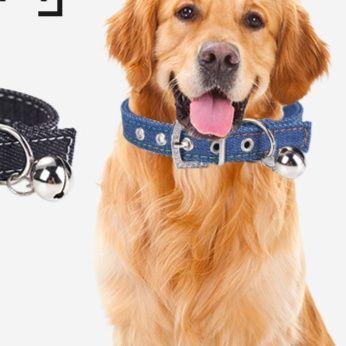 犬首輪 デニム風鈴付き軽い犬首輪