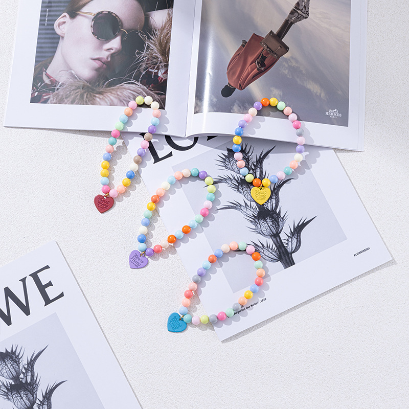 犬首輪 ハート飾り付きカラフルビーズ犬首輪