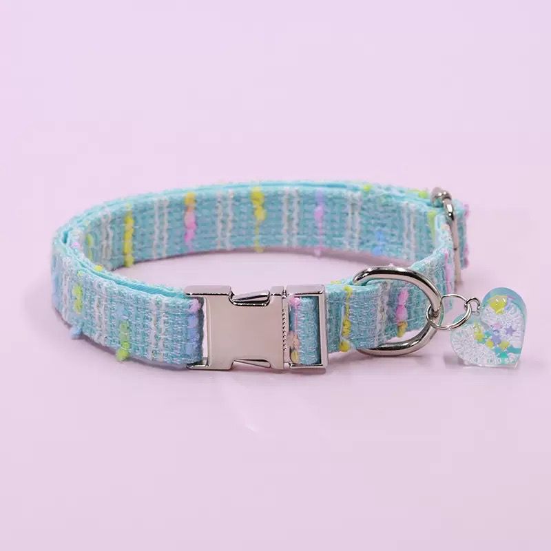 犬首輪 キラキラハート付きチェック柄小型犬用首輪