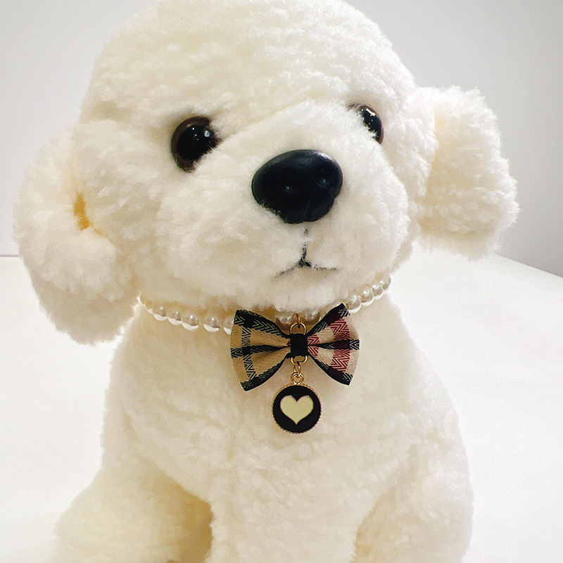 犬首輪 パール風チェーンリボンチャーム付き犬首輪