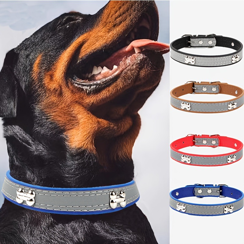 犬首輪 反射材入り骨型飾り付き犬首輪