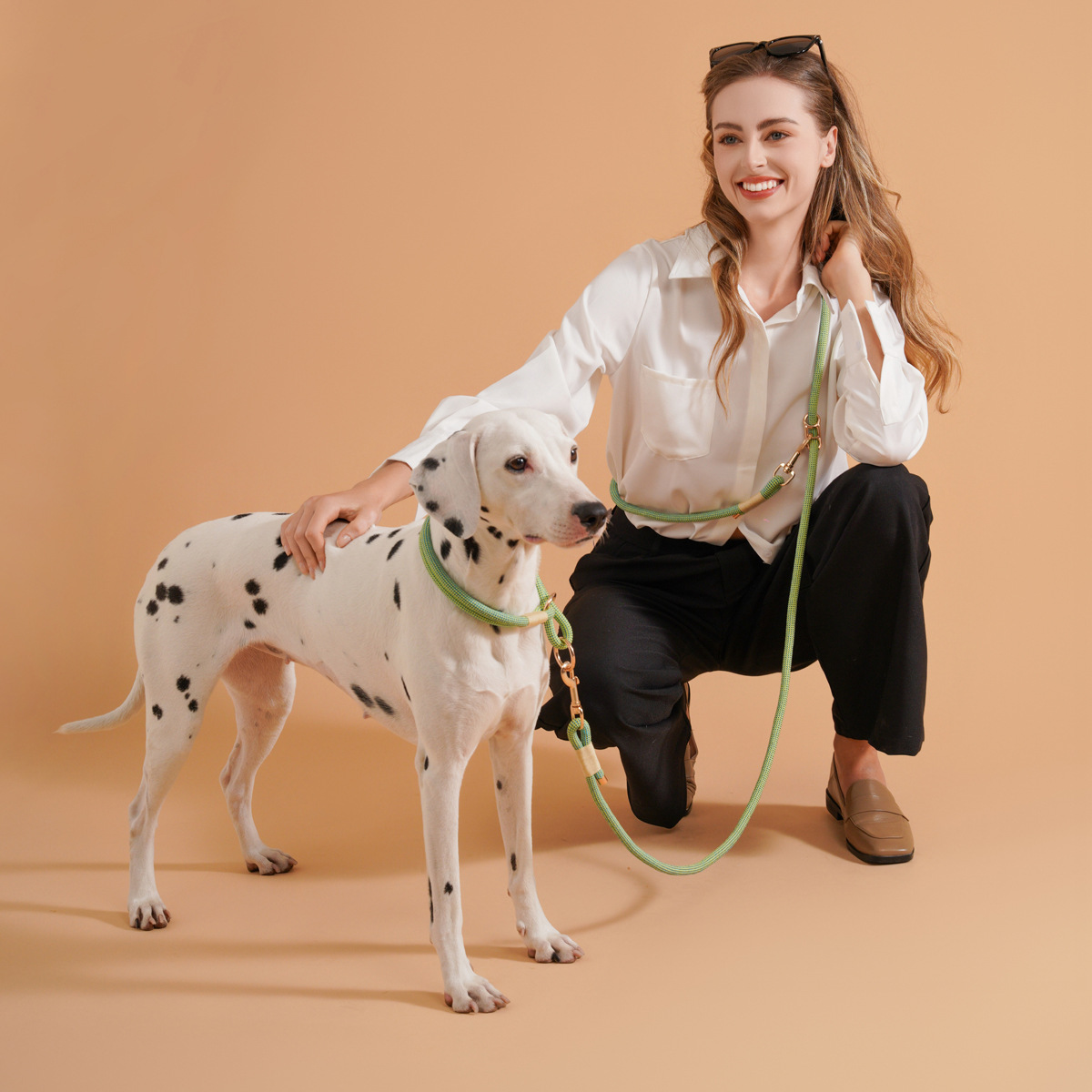 犬首輪 編み込みロープ犬首輪とリードの上質セット