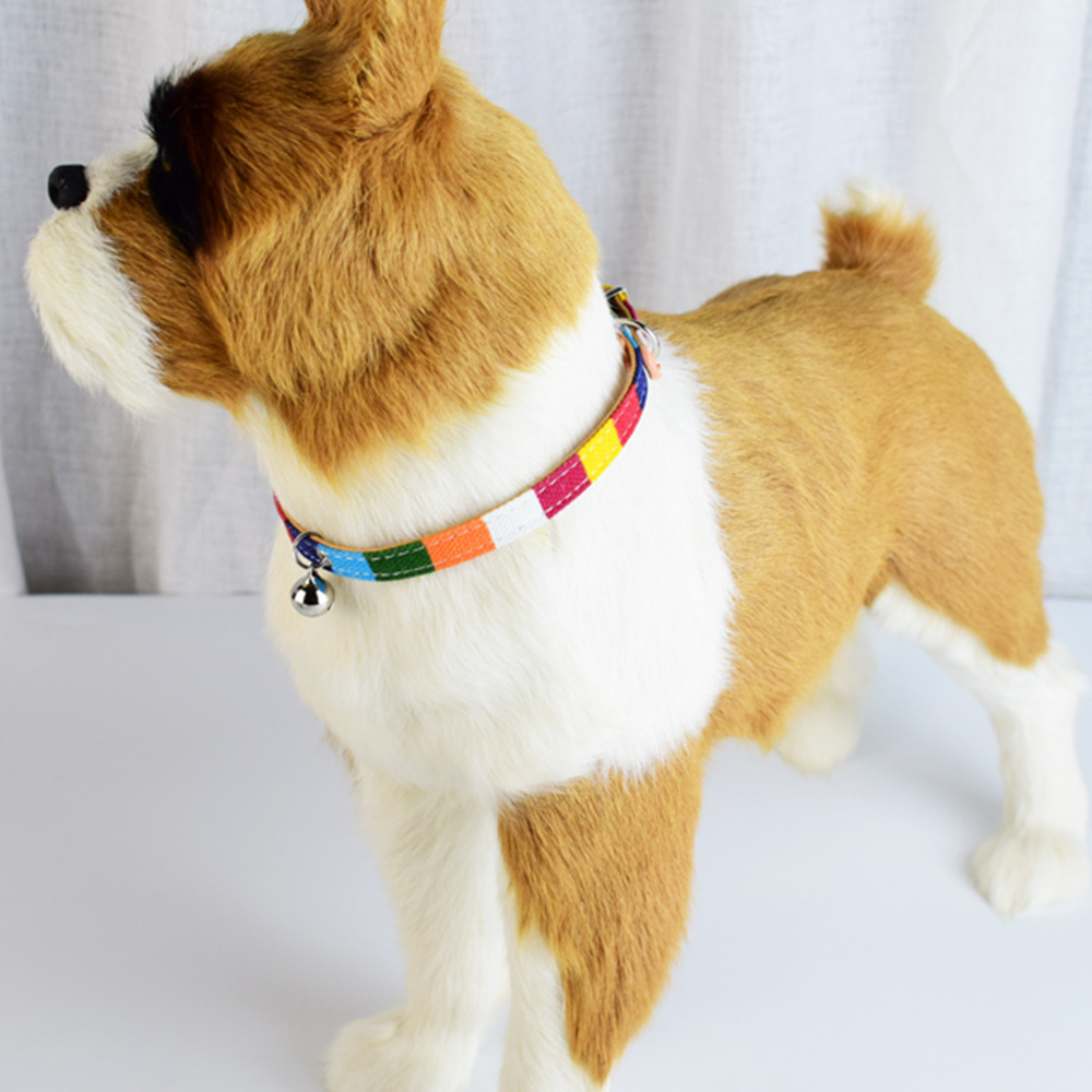 犬首輪 虹色ストライプ鈴付き軽い犬首輪