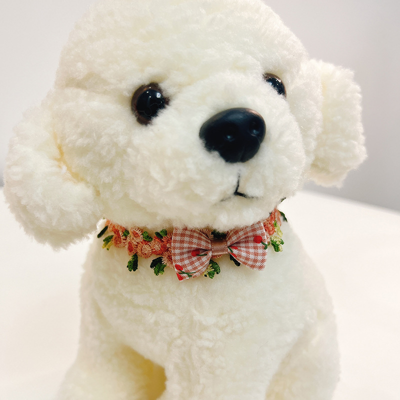 犬首輪 花柄刺繍とギンガムチェックリボン付き犬首輪