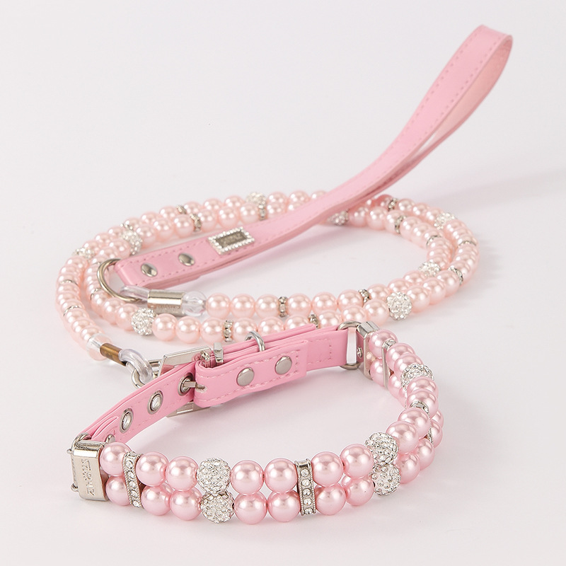  煌めき輝石装飾二連ビーズ犬首輪