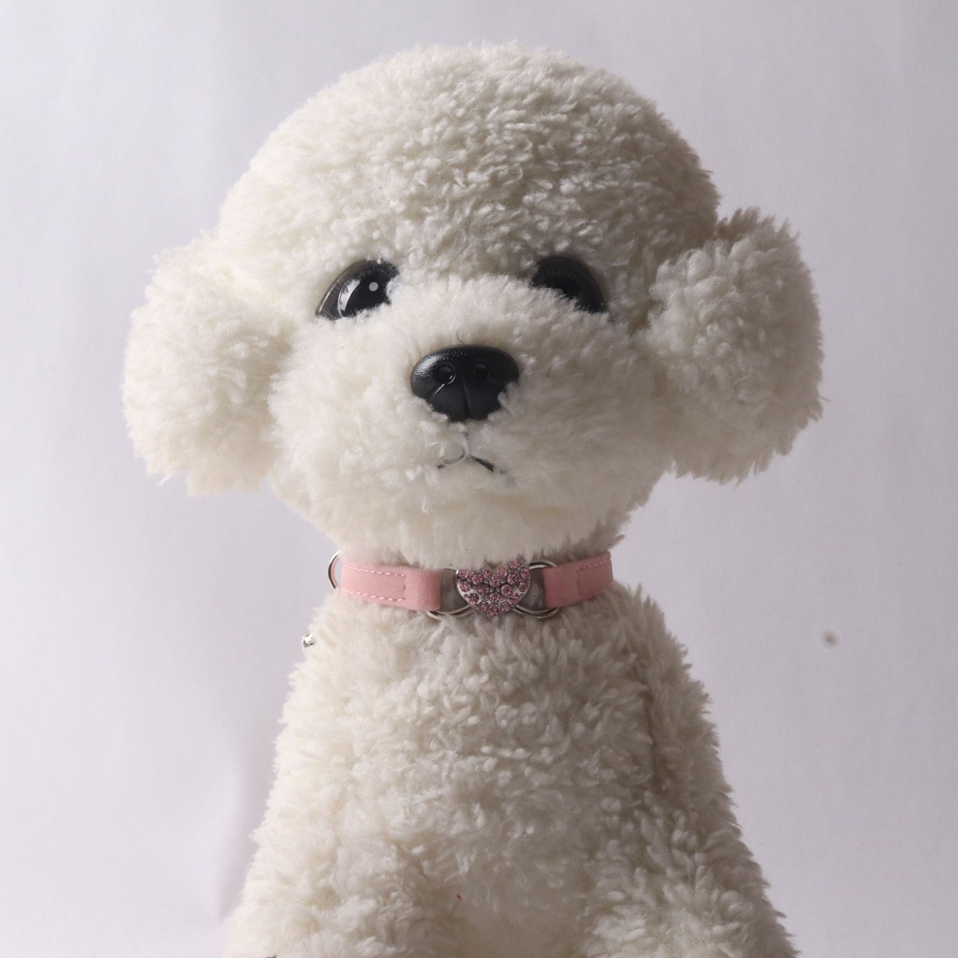 犬首輪 ハート型ビジュー付き鈴付き小型犬用首輪