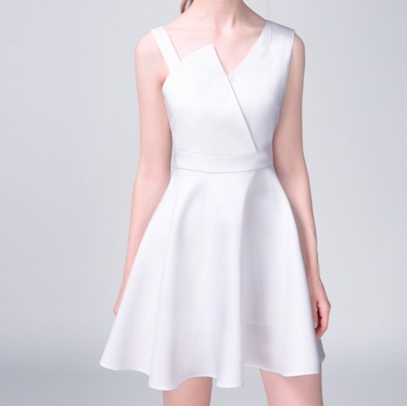 ミニドレス 深めブイネックノースリーブフレアミニドレス