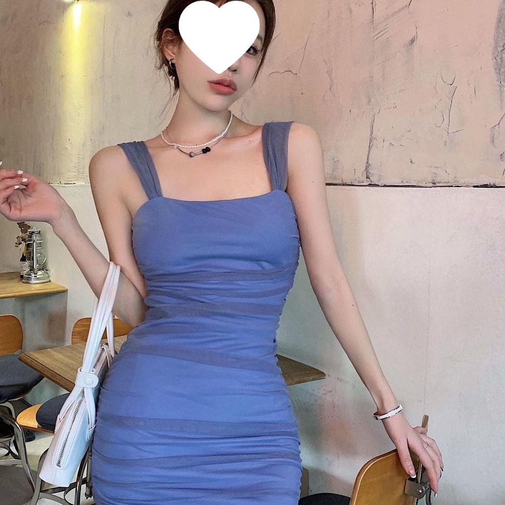 ミニドレス シアーチュール重ねドレープタイトミニドレス