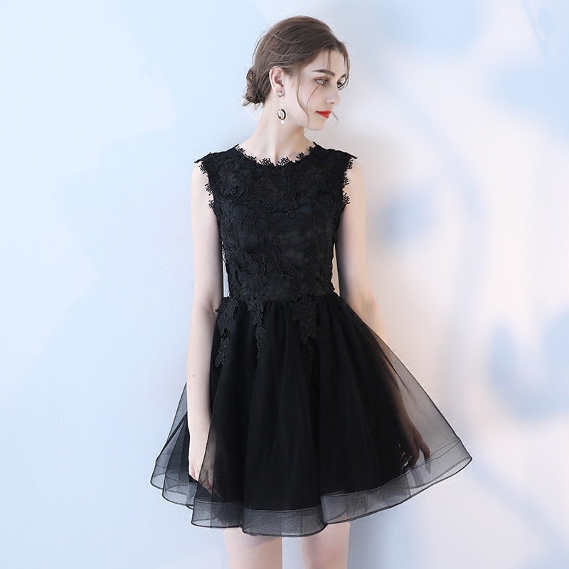 花柄刺繍レースノースリーブチュールミニドレス