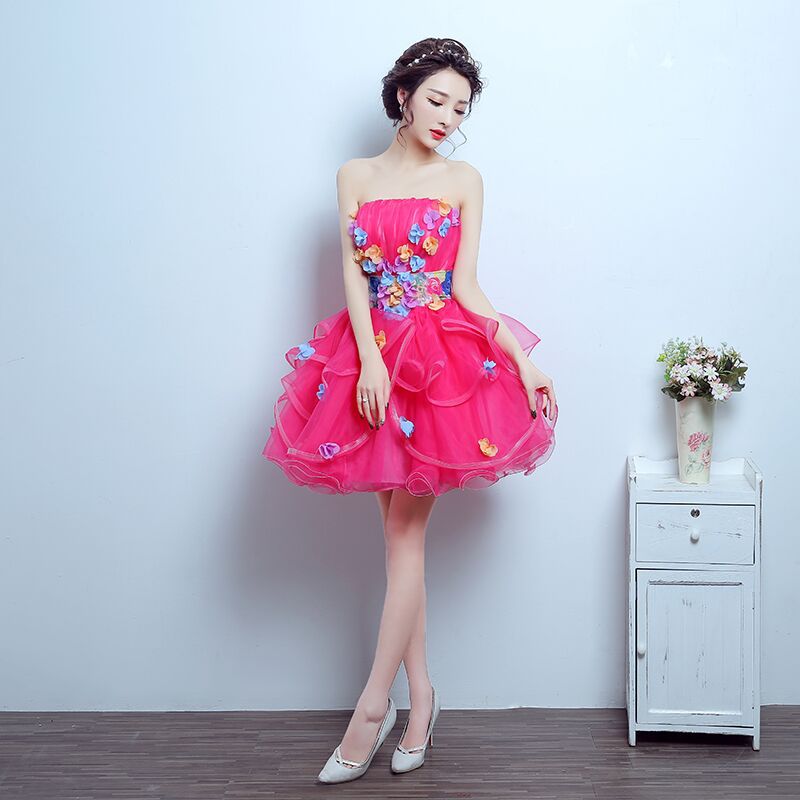 ミニドレス 立体花飾りチュールフリルミニドレス