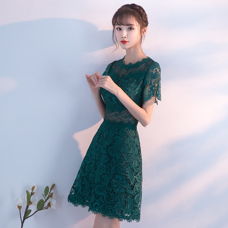 ミニドレス 花柄総レース半袖ミニドレス