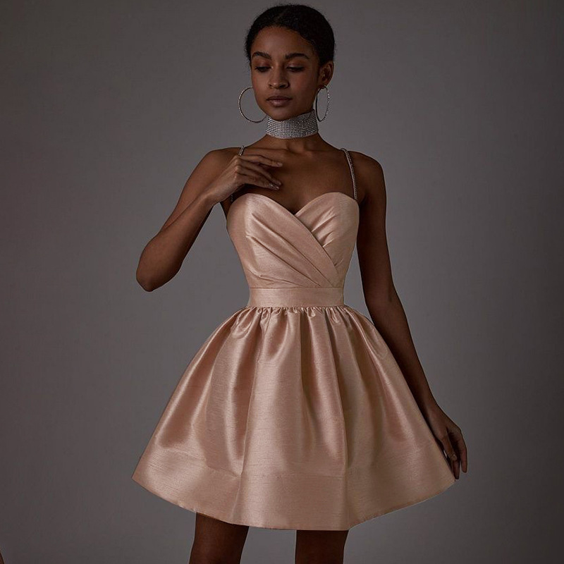 ミニドレス ビジュー付きキャミソール風ふんわりフレアミニドレス