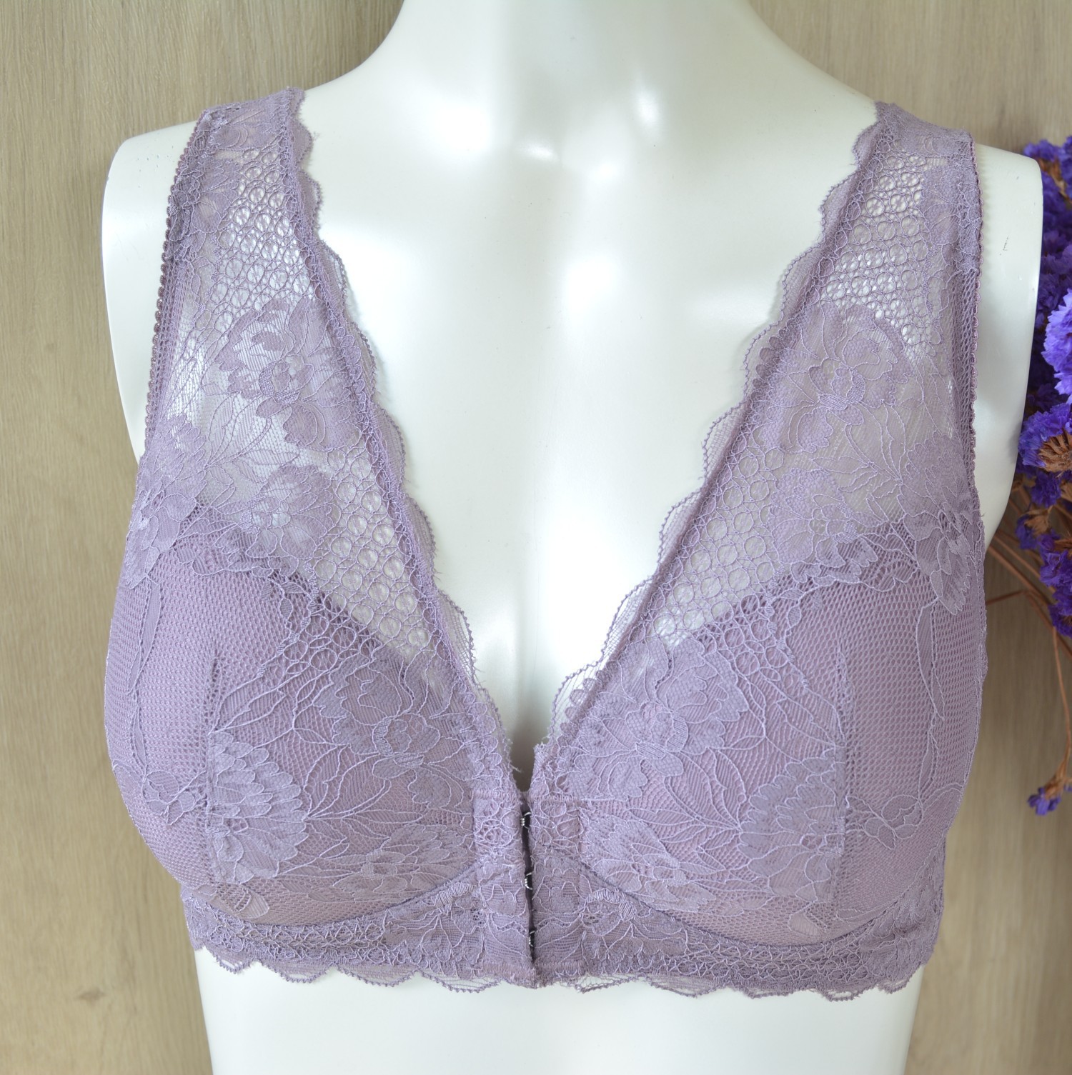 ナイトブラ 花柄総レースフロントホックナイトブラ