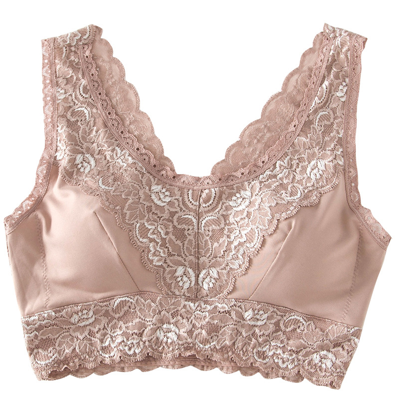 ナイトブラ 天然シルク100％ レース付きナイトブラ