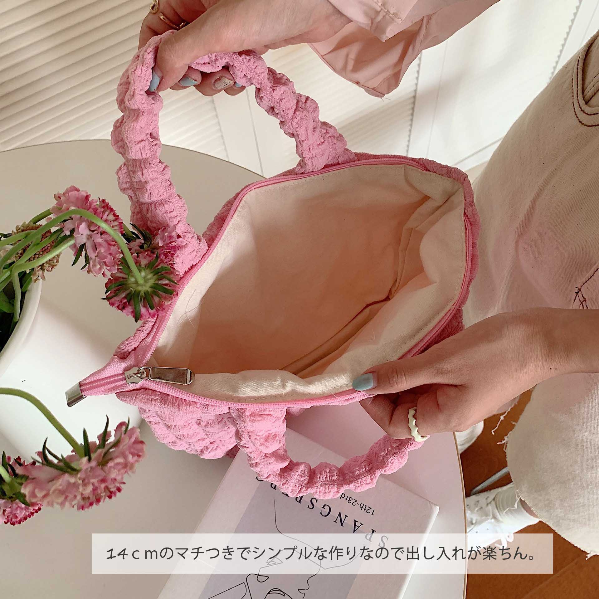 ぽこぽこ質感ミニトートバッグ手提げランチバッグ