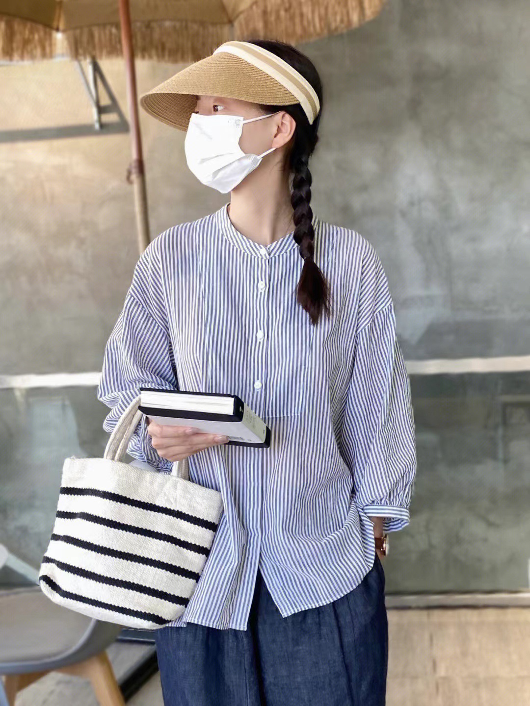 ボーダー柄ミニトートランチバッグ手提げかばん