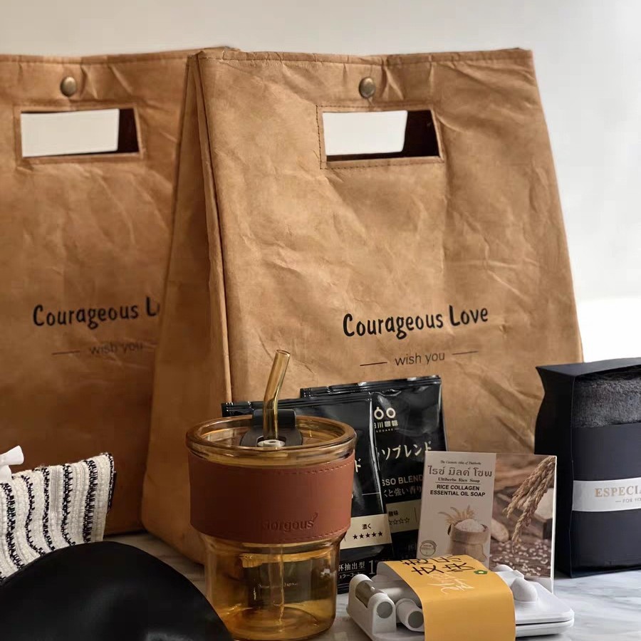 ランチバッグ 紙素材風手提げ　保冷