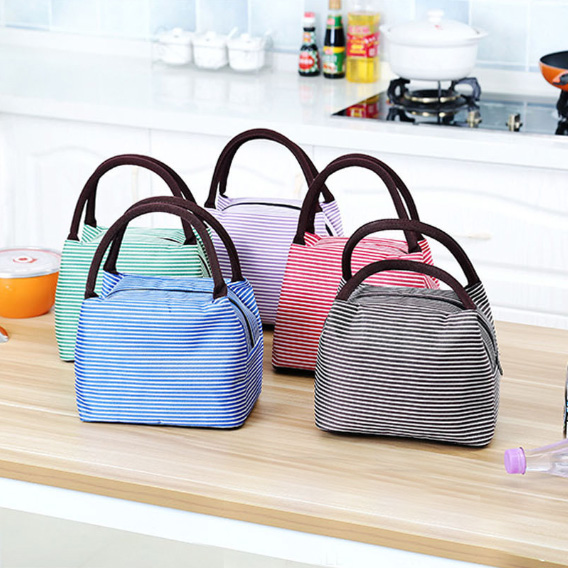 保冷保温ストライプランチバッグ巾着式トートバッグ