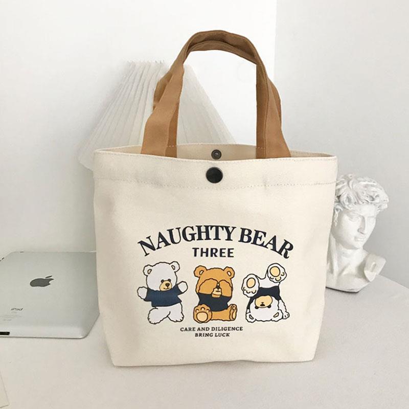 くまのイラストがかわいい帆布製小さめランチバッグ
