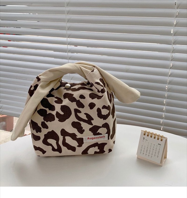 豹柄プリント布製ランチバッグ 手提げトートタイプ