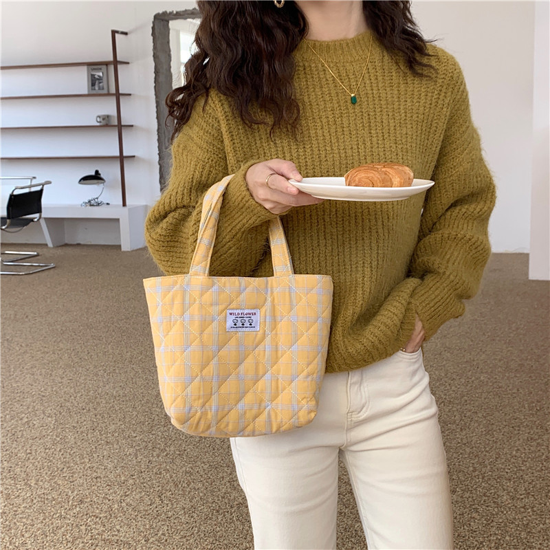 チェック柄ミニトートバッグ軽量ランチバッグ