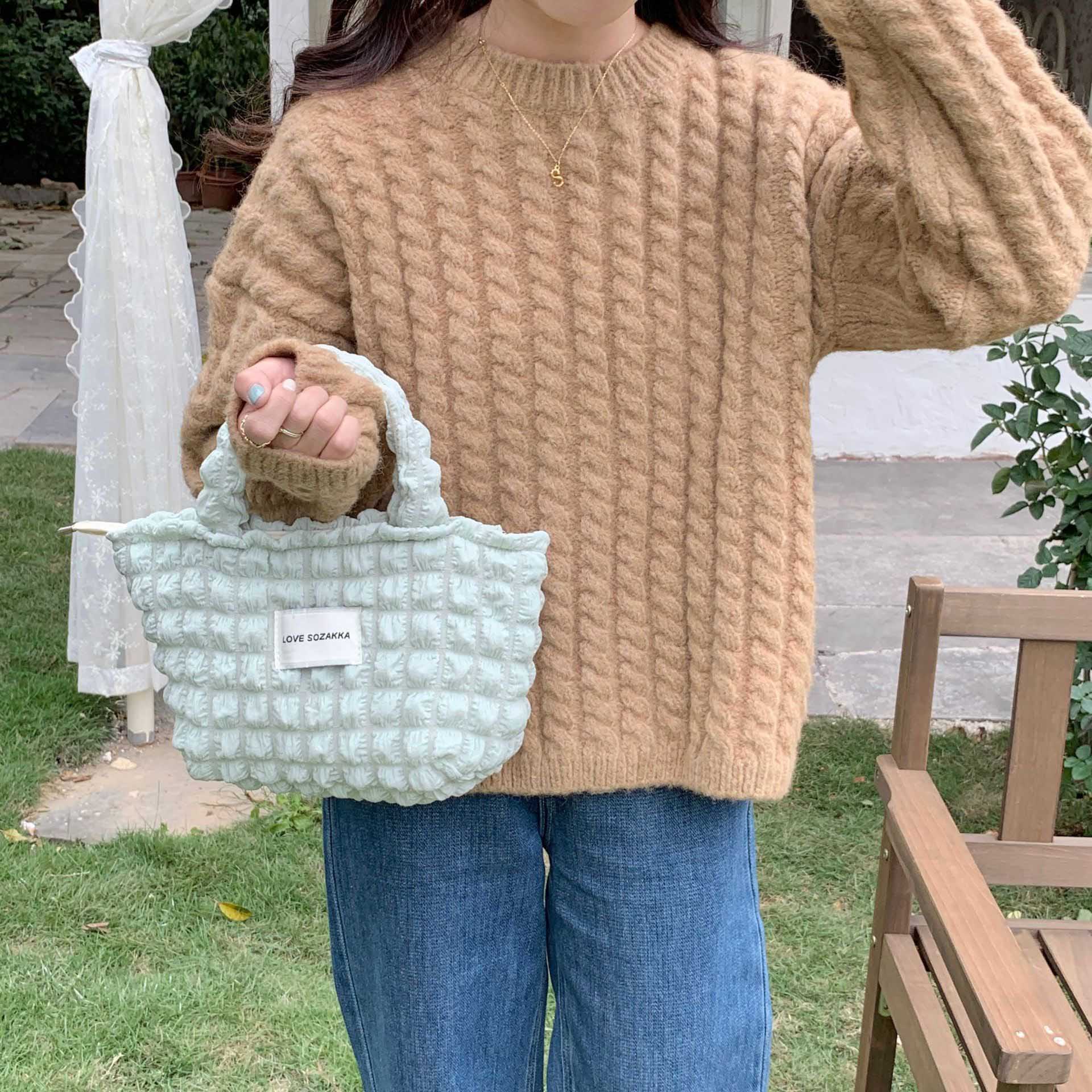 ぽこぽこ質感ミニトートバッグ手提げランチバッグ